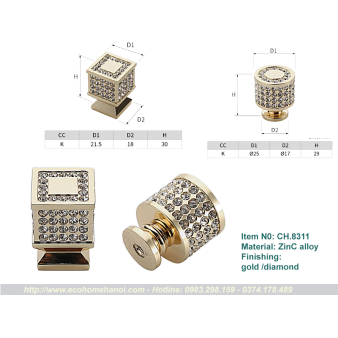 Núm tay nắm tủ đính đá kim cương CH8311
